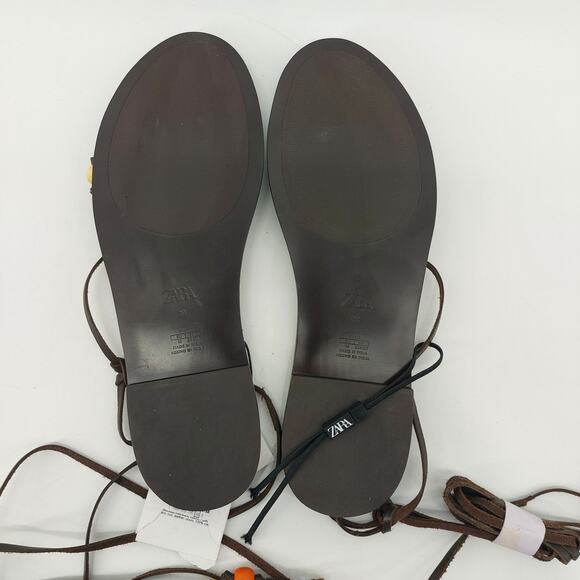 Zara Sandals US 8 EUR 39 Lace Up with Beads Studded Leather - Picture 6 of 16